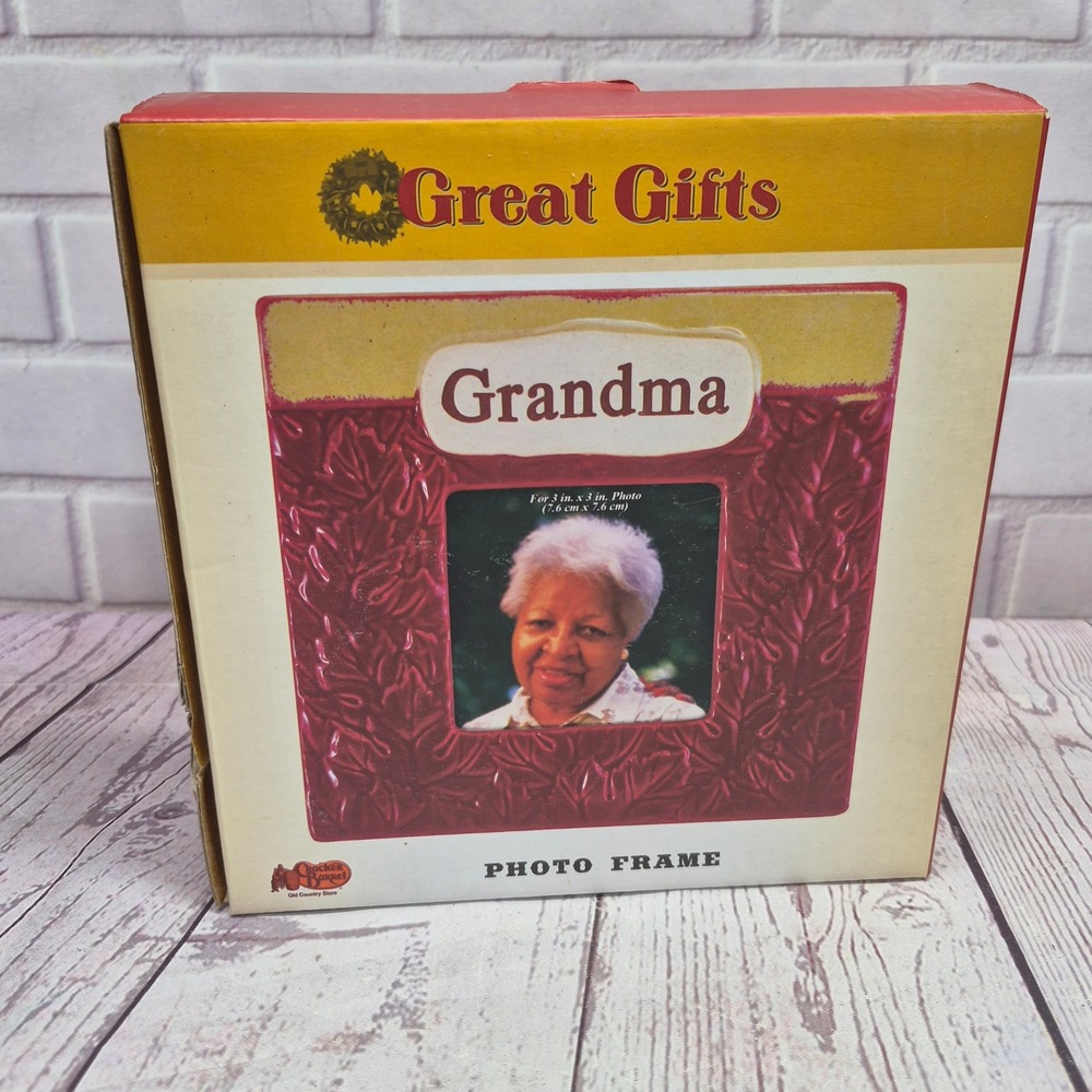 VTG Barrel Grandma Photo Frame Burgundy Red Embossed Leaf Square 6x6 New